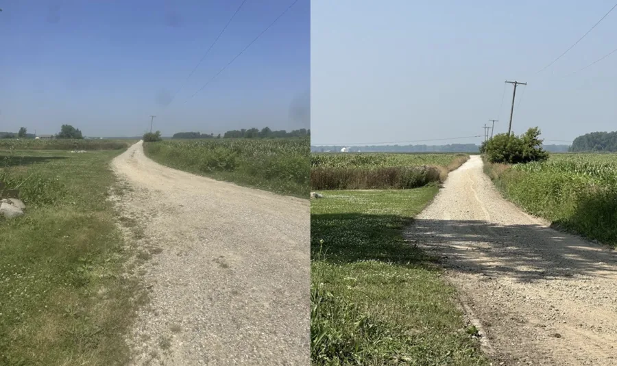 Long gravel farm drive, re-based and crowned